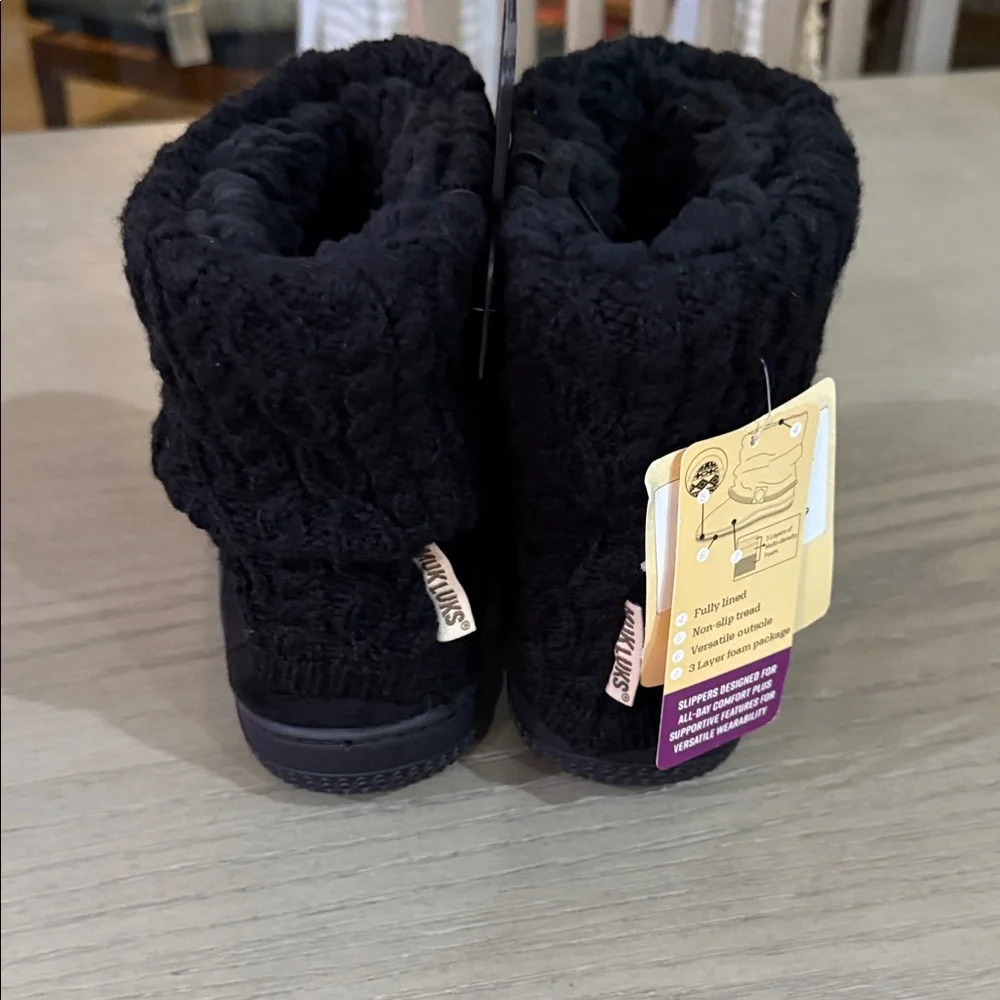 Muk Luks Black Knit Cuff Slip-On Slipper Boots - Picture 3 of 4